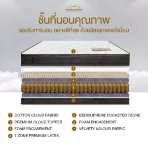 ที่นอนยางพาราแท้ 100% แบบฉีดขึ้นรูป 7 Zone Organic Latex with Pocket Spring 7 zone รุ่น Serency หนา 12 นิ้ว