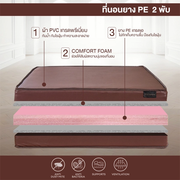 ที่นอนยางพับ PE พับได้ หุ้มหนัง PVC รุ่น Vanest