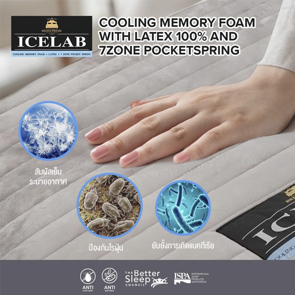 ที่นอน COOLING MEMORY FOAM WITH LATEX 100% AND 7ZONE POCKET SPRINGรุ่น ICELAB